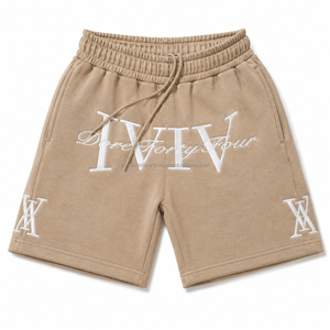 Shorts de jogging unisexes personnalisés en molleton bouclette de coton épais, décontractés, pour hommes, couleur unie, brodés - Product Image 2