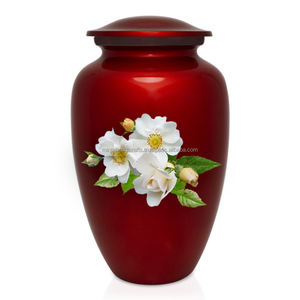 Urne de crémation vert foncé de Style américain adulte classique Memorial White Rose Flower Design pour urne funéraire de cendres humaines - Product Image 3