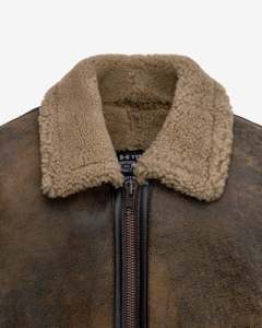Veste aviateur en cuir véritable pour homme, doublée en sherpa marron premium, fermeture éclair, style bomber, vêtement d'extérieur décontracté pour l'hiver. - Product Image 4