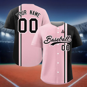 Maillot de baseball personnalisé rose et turquoise pour homme, boutonné, manches courtes, 100 % coton biologique, antibactérien, imprimé sérigraphié sur le devant - Product Image 2