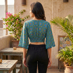 Blusas Elegantes de Rayón para Mujer, Cuello en V, Manga Corta, Diseño Geométrico Vintage, Estilo Casual, Tejidas, Ecológicas, Bonitas, para Playa o Verano - Product Image 2