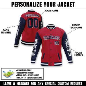 เสื้อแจ็คเก็ตวาร์ซิตี้แบบกำหนดเองสำหรับผู้ชาย สีแดงกรมท่า พิมพ์ลายตัวอักษร ปกคอพับ ติดกระดุมด้านหน้า สวมใส่ในฤดูใบไม้ร่วง สไตล์เพรปปี้ - Product Image 2