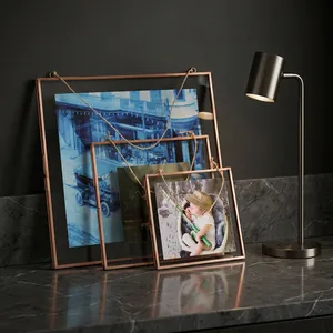 <b>Copper</b> Finish Rectangle <b>Photo</b> <b>Frame</b> with Rope Hanger small Glass Picture <b>Frame</b> for Home Decor - Product Image 1