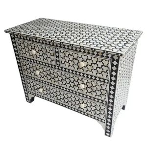 Commode en bois sculptée à la main avec incrustations d'os, mosaïque d'os complexe pour une décoration de luxe - Product Image 2