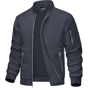 Blouson bomber noir pour homme, fermeture éclair, col montant, vêtement d'extérieur décontracté, coupe classique, matière polyester, pour l'automne - Product Image 3