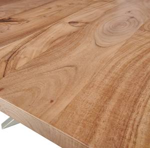 Table à manger de style industriel en acier inoxydable avec plateau en bois d'acacia à bords naturels et pieds en forme d'araignée pour la maison, la cuisine, le restaurant, le bureau - Product Image 6