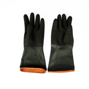 Đen công nghiệp Găng tay cao su với thô Palm 14 inch axit & kiềm kháng Găng tay cao su cho hóa chất hoặc câu cá sử dụng - Product Image 2