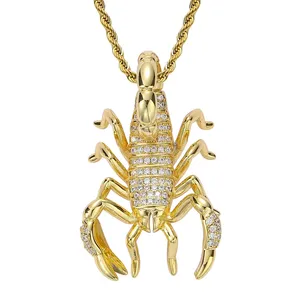 18k Gold Plated Lobster Pendant Hiphop Bling Iced Out 5a Cz Custom Logo Silver Animal <b>Necklace</b> <b>Mens</b> Iced Out Jewelry Gift - Product Image 1