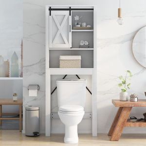 Mueble de Baño de Madera de 3 Niveles con Puerta Corredera Estilo Granero y Estantes Ajustables en 3 Posiciones - Product Image 2