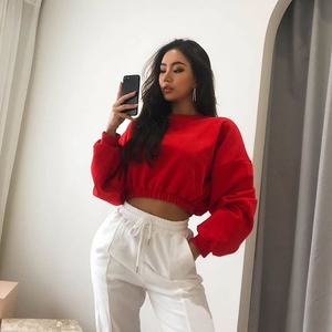Women's Custom Printed Red Regular Long Sleeve Drop-Shoulder Crew Neck Oversized Knitted Autumn Winter Wear - Product Image 3