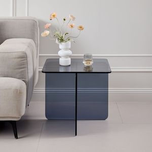 Tavolino da Notte e da Divano Piccolo Grigio con Piano in Vetro Temperato Fumé per Tè e Caffè - Tavoli Eleganti - Product Image 3