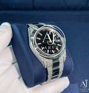 Reloj de Cuarzo de Acero Inoxidable de 40 mm con Bisel de Moissanita, Esfera Negra, Pantalla Analógica, Reloj de Lujo Unisex para Negocios con Fecha - Product Image 3