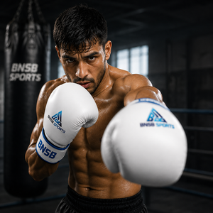 Guantes de Boxeo Blancos y Azules con Cierre de Velcro, Transpirables, de Cuero PU, para Entrenamiento, Sparring, Práctica de Golpeo, Nudillos Acolchados, Ajustables - Product Image 5