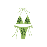 Ensemble de bikini perlé d'été pour femme avec décolleté halter, maillot de bain micro triangle uni et string, ensemble 2 pièces pour femme