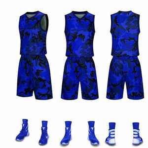 Custom Sublimated Basketball Jersey Set Blue Camouflage Sleeveless Moisture Wicking Unisex Adult <b>Athletic</b> Fit - Product Image 1