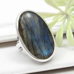 Brilliant Oval Cut <b>Large</b> Natural Labradorite Gemstone <b>Ring</b> In 925 Sterling Silver Handmade Bohemian Style Statement <b>Ring</b> - Product Image 1