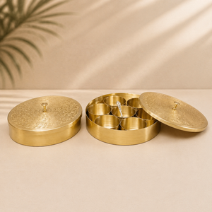 Premium Brass Masala Box <b>Spice</b> Container Set with Lid Traditional Indian <b>Spice</b> <b>Storage</b> Box Round Brass Masala Dabba for Kitchen - Product Image 1