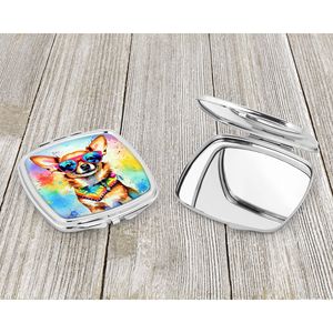 Espejo de maquillaje de viaje compacto para mujeres y niñas Chihuahua Hippie Dawg decorativo plegable de mano regalo de bolsillo - Product Image 3