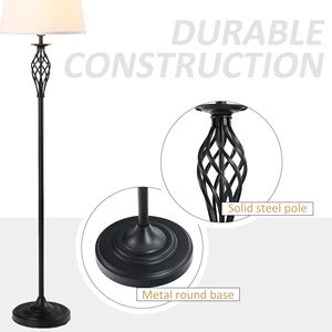 Set di 3 Lampade Moderne da Terra e da Tavolo con Palo in Metallo, Base Rotonda e Paralume in Tessuto, Bianco e Nero, per Soggiorno e Camera da Letto - Product Image 6