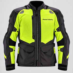Chaqueta de Motocicleta Manwa Industry, de Cuero, con Bloques de Color, Amarillo de Alta Visibilidad, Resistente al Viento, Manga Larga, Precio al por Mayor, OEM, Precio Económico - Product Image 1