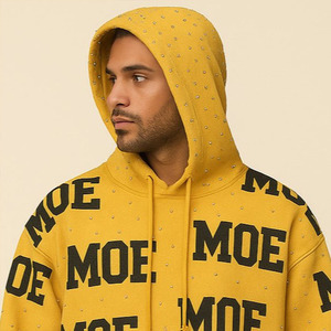Sudaderas con Capucha Personalizadas de Moda con Estampado Completo para Hombre, Sudadera Amarilla de Forro Polar Cálido, Estilo Urbano, Diseño de Texto Personalizado, Proveedor OEM, EE. UU. - Product Image 5