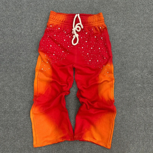 Pantalon de survêtement homme marron jaune dégradé, taille élastique avec cordon de serrage, décontracté, respirant, en coton tricoté, écologique, délavé à l'acide, automne - Product Image 6