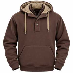 Sudadera de punto para hombre con cremallera de un cuarto, forro polar, verde oliva, manga larga, bolsillo canguro, corte regular, ODM - Product Image 5