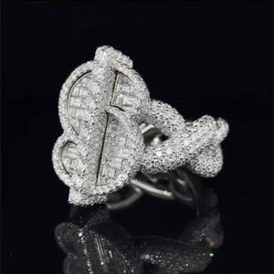 Anillo de Moissanita con Diamantes de Corte Baguette y Redondo para Hombre, Diseño de Signo de Dólar, Plata de Ley 925, Estilo Hip Hop, Banda Trenzada, Anillo Bust Down - Product Image 4
