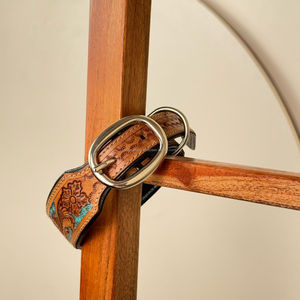 High Quality Luxury Adjustable <b>Dog</b> <b>Collar</b> with Metal Buckle & D-ring Eco-friendly Luxury Hand Tooled Genuine Leather Pet <b>Collars</b> - Product Image 4