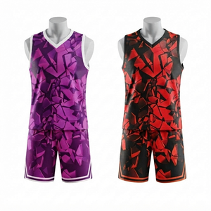 Manufacturer <b>Red</b> Sublimated Basketball Jersey Uniform Set Solid Breathable Mesh <b>Fabric</b> 100% Polyester Anti-Bacterial Sports - Product Image 1