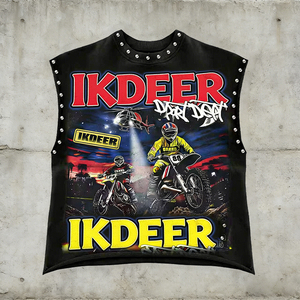 T-shirt Homme Tendance Streetwear à Manches Courtes Imprimé Numérique Écologique Coton Lourd 220g avec Rivets Thermocollés - Product Image 2