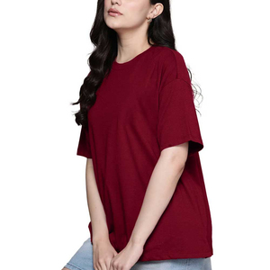 Premium Quality Women's Burgundy Crew Neck Short Sleeve Loose Fit 100% Cotton Jersey Solid Color Casual <b>T</b>-<b>Shirt</b> All Seasons Wear - Product Image 3