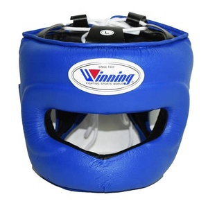 อุปกรณ์ป้องกันศีรษะสำหรับฝึกซ้อมมวยแบบเต็มหน้า สีน้ำเงิน ยี่ห้อ Winning คุณภาพสูง ปรับแต่งได้ ผลิตจากหนังแท้ พร้อมเชือกผูก - Product Image 1