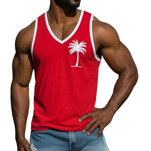 Premium Men's V-Neck Muscle Tank Top Custom Embroidered Sleeveless <b>Vest</b> Wholesale Streetwear Fashion Stylish Tank Top For Men - Product Image 4
