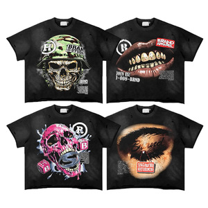 เสื้อยืดทรงบ็อกซี่ ผ้าคอตตอนถัก 100% คุณภาพสูง พิมพ์ลาย DTG สไตล์สตรีทแวร์ แต่งดีเทลขาดๆ  โลโก้ด้านหน้า ทรงโอเวอร์ไซส์ - Product Image 1