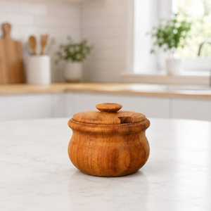 Boîte de rangement ronde en bois écologique avec couvercle pour comptoir de cuisine, organisateur de sel, d'épices et de condiments - Product Image 6