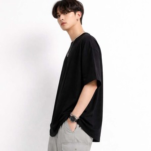 เสื้อยืดโอเวอร์ไซส์สีดำสำหรับผู้ชาย ผ้าฝ้ายถัก 100% สไตล์สปอร์ตแคชชวล สตรีทแวร์ ทรงหลวม - Product Image 3