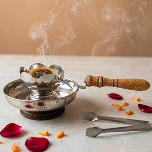 Quemador de Incienso de Acero Inoxidable con Mango de Bambú, Hecho a Mano, Porta Incienso Aromático para Uso en Todas las Estaciones - Product Image 1