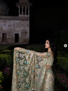 SADIA AUN HUTE COUTURE Saree en soie - Jardins sous la lumière de la lune - Anika Zulfiqar se souvient de la chanson d'amour oubliée - Rose - Évacuation de l'humidité - Product Image 2