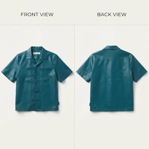 เสื้อเชิ้ตหนังแท้ผู้ชาย คอปกพับ แขนครึ่งตัว ติดกระดุม เสื้อหนังแท้ขายส่งสำหรับผู้ชาย - Product Image 3