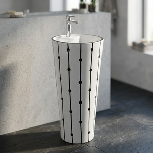 Lavabo sur pied monobloc en céramique rouge, design moderne, avec mitigeur Jeker - Product Image 2