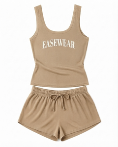 Women's Two Piece Tank Top Shorts Set Sleeveless Knitted Cotton Spandex Casual Summer Outfit Letter Print Relaxed Fit - Product Image 1