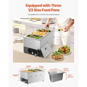 Calentador de Alimentos Eléctrico Comercial de Acero Inoxidable de 1200W, Calentamiento Rápido, Tipo Buffet Bain Marie con Control Manual de Temperatura - Product Image 3