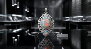 Collar de Novia Elegante con Colgante de Ópalo Etíope Natural de Lujo, Estilo Europeo, Plata de Ley 925 con Baño de Rodio - Product Image 3