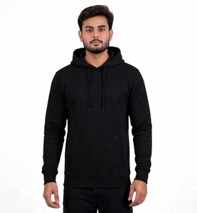 Sweat-shirt à capuche zippé noir pour homme, coupe classique, en molleton polyester/coton, décontracté, séchage rapide, respirant, 300g, pour l'hiver - Product Image 1