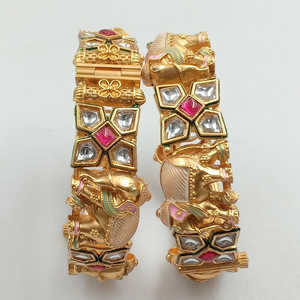 Juego de brazaletes que se pueden abrir, piedra Pota chapada en oro y joyería fina Meenakari 12162426PGR _ 2,6 - Product Image 1