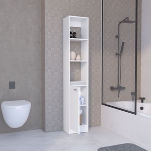 Armadio per biancheria a 1 anta con 6 ripiani, ripiani da bagno bianchi - Product Image 4