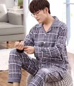 <b>Men's</b> Winter Solid Soft Sleepwear Cotton Turn-down Collar Long Sleeve Pajamas Plus Size Room <b>Lounge</b> Wear - Product Image 6
