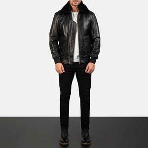 Mens Black Genuine Leather Bomber <b>Jacket</b> With Lining Zipper Closure Winter <b>Slim</b> <b>Fit</b> Moto Style - Product Image 1
