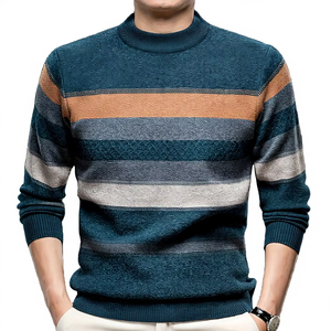 Nouveau pull en tricot pour homme pour l'hiver, polyester/coton, motif rayé, logo sur le devant, manches longues, épaisseur standard - Product Image 1